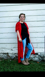 Load image into Gallery viewer, Red Aztec lace Duster
