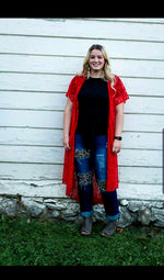 Load image into Gallery viewer, Red Aztec lace Duster
