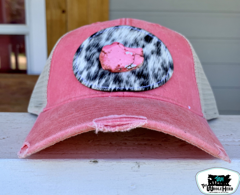 Cowhide Oval Patch Hat - Coral