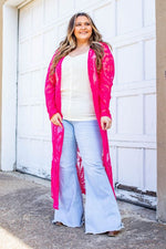 Load image into Gallery viewer, Hot Pink Long Sleeve Lace Duster
