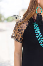 Load image into Gallery viewer, Leopard lace sleeve dress
