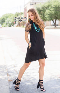 Leopard lace sleeve dress