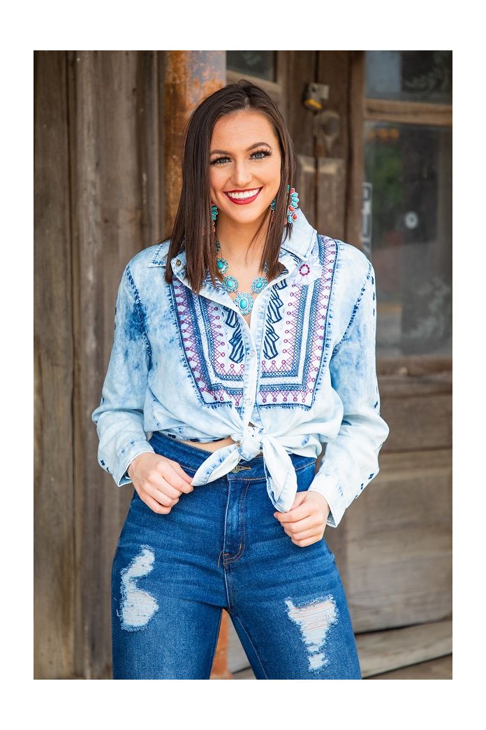 Denim Embroidered Rodeo Shirt