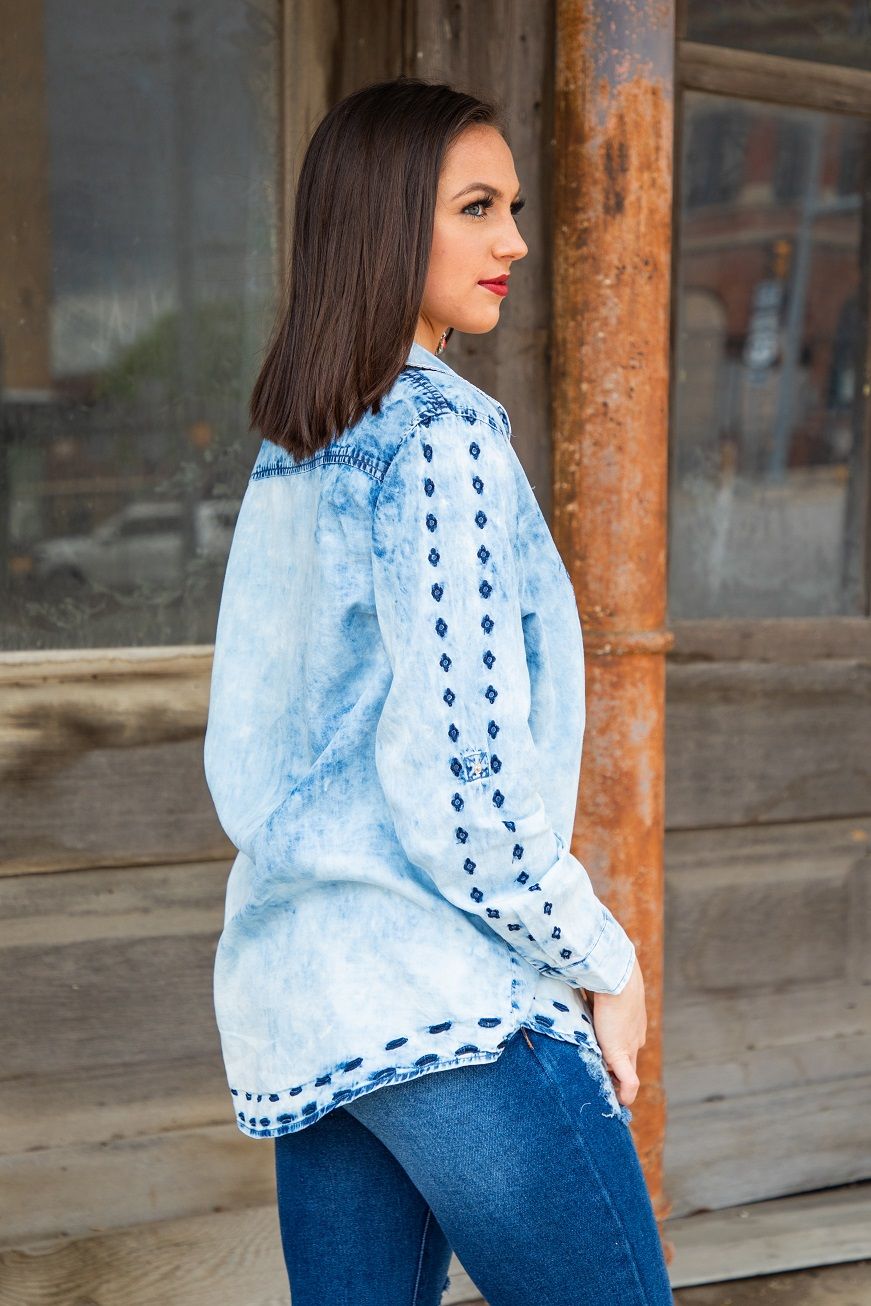 Denim Embroidered Rodeo Shirt