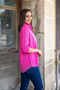 Pretty in Pink Embroidered Button Down