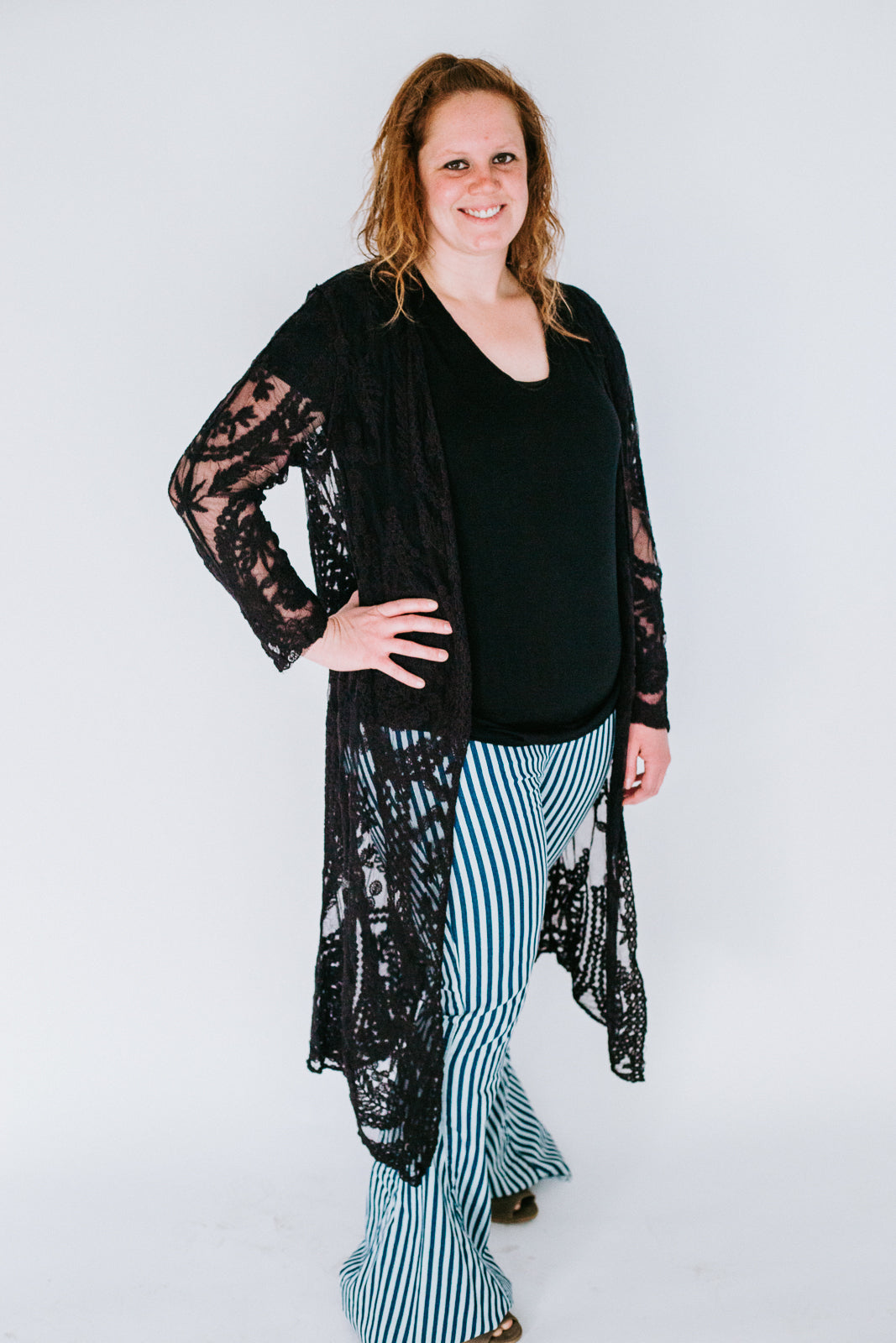 Black Long Sleeve Lace Duster