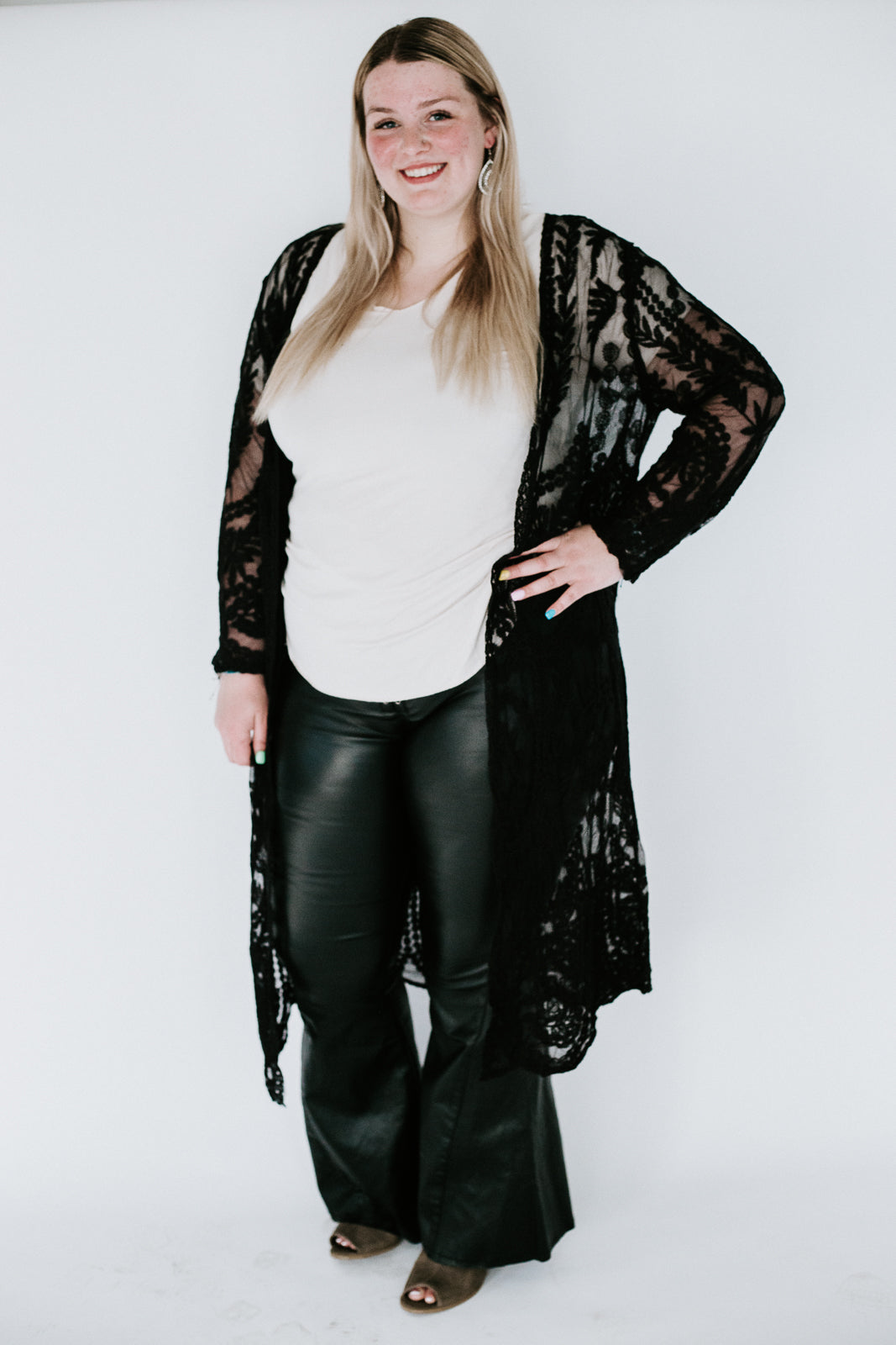 Black Long Sleeve Lace Duster