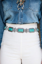 Load image into Gallery viewer, Vintage Chain Stone Belt - Turquoise
